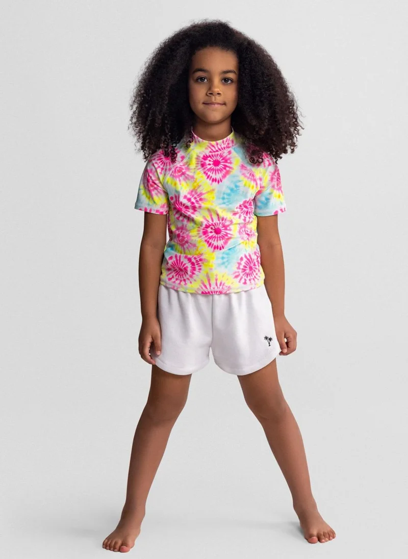 مينوتي Girls breathable white cotton blend shorts pink embroidery 3-15 years